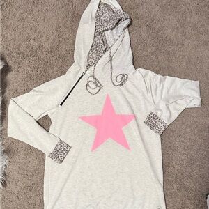 Pink Star Hoodie with Leopard Accents